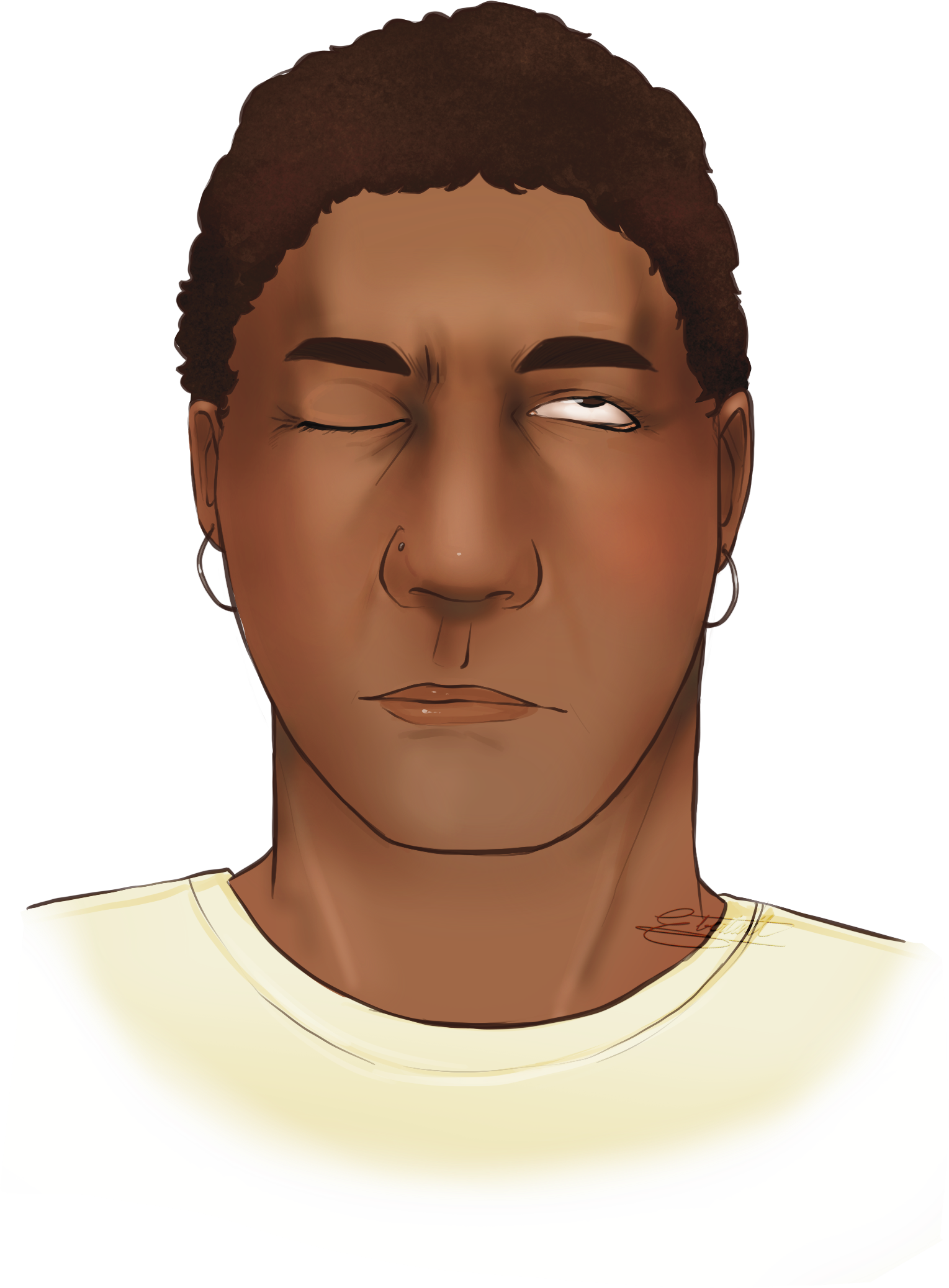 Image of a latina woman with left-sided facial paralysis closing her eyes strongly.